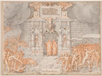 Ilustraciones pintadas en el siglo XVI por el artista italiano Federico Zuccari sobre la Divina Comedia, de Dante, que se exponen desde este viernes en una muestra virtual.