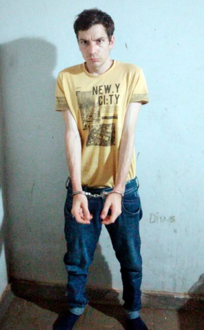 Marco Gabriel Portal Cwir, supuesto matricida detenido en Fram, departamento de Itapúa. Padece supuestamen- te de esquizofrenia.