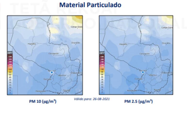 La presencia de material particulado es casi nula en gran parte del territorio paraguayo.