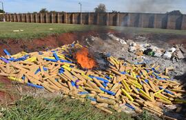 Incineración de las más de 20 toneladas de marihuana incautada en la colonia Estrella.