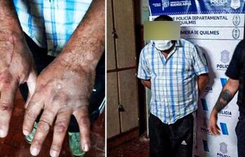 Imágenes del agresor que fue detenido luego de que una docente evitara que asesine a una paraguaya en Argentina.