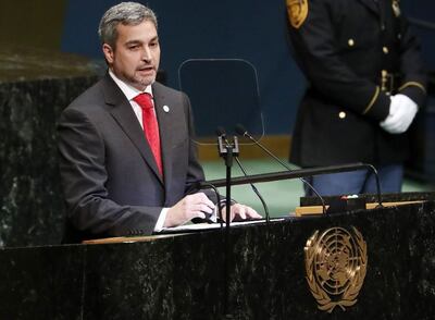 Mario Abdo Benítez en su visita a EEUU en 2019.