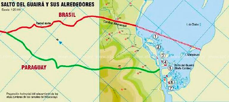 Planta Cordillera del Mbaracayú confeccionado por la Comisión Nacional de Límites en base a levantamientos aerofotogramétrico realizados en 1959 por la Comisión Mixta Paraguay-Brasil.)
