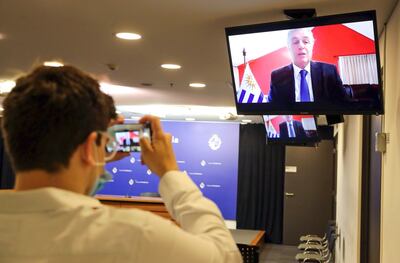 El canciller de Uruguay, Francisco Bustillo (en conferencia telemática), resaltó los logros de su país al frente de Mercosur.
