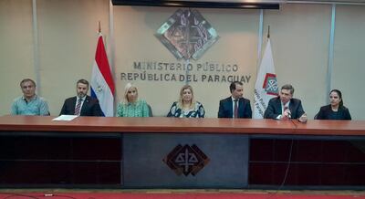 Las autoridades de la Fiscalía y la Senad, durante la conferencia de prensa sobre la detención de Miguel Ángel Insfrán.