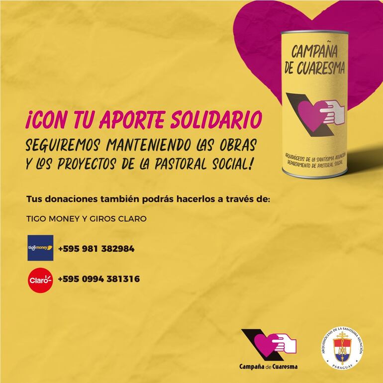 A través de giros a estos números le será muy fácil enviar su colaboración para esta campaña.