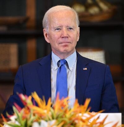 US President Joe Biden attends an "emergency" meeting to discuss a missile strike on Polish territory near the border with Ukraine with G7 members on the side line of the G20 leaders' summit in Nusa Dua, on the Indonesian resort island of Bali on November 16, 2022. (Photo by SAUL LOEB / AFP)