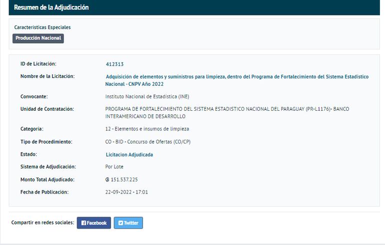 El INE también adquirió productos de limpieza por más de G. 300 millones bajo la excusa del Censo Nacional. Entre los elementos que compró la institución, aparecen jabón de lavar en pan, limpiavidrios con atomizador.