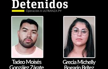 Tadeo González Zárate y su novia Grecia Michelly Bogarín Brítez, quien fue liberada ayer por orden fiscal tras probarse que no tiene vínculos con la organización criminal.