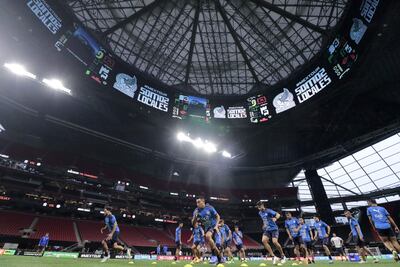 El plantel albirrojo entrenó ayer en el Mercedes-Benz Stadium, sede del partido amistoso de hoy frente a México.