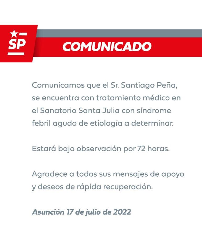 Comunicado Santiago Peña.