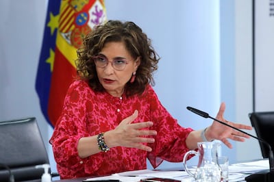 La ministra de Hacienda y portavoz del Gobierno, María Jesús Montero, en el Palacio de la Moncloa. (EFE)