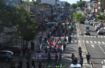 Vista a la marcha campesina número 28, yendo sobre la avenida Eusebio Ayala, desde el viaducto de General Santos