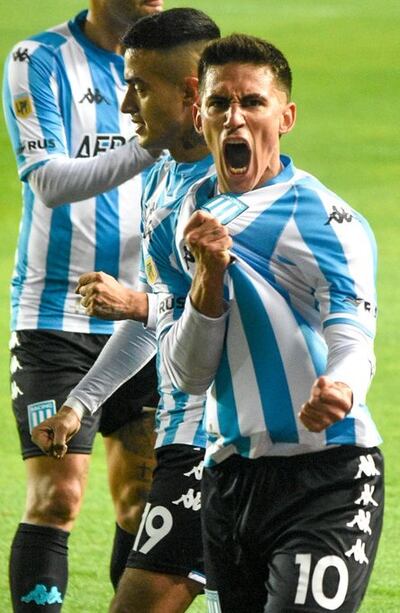Matías Rojas se desahoga gritando a todo pulmón su gol para Racing.