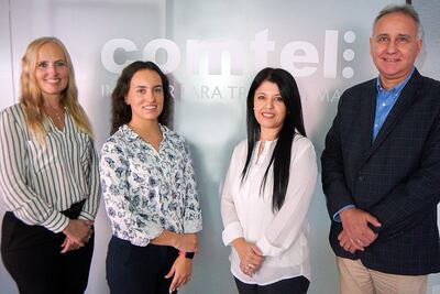 Alexandra Jürgens, directora comercial; Clarissa Gómez Jürgens, accionista; Liliana Velázquez, directora de Calidad y Riesgos, y Jorge Schreiner, presidente, de Comtel S. A.