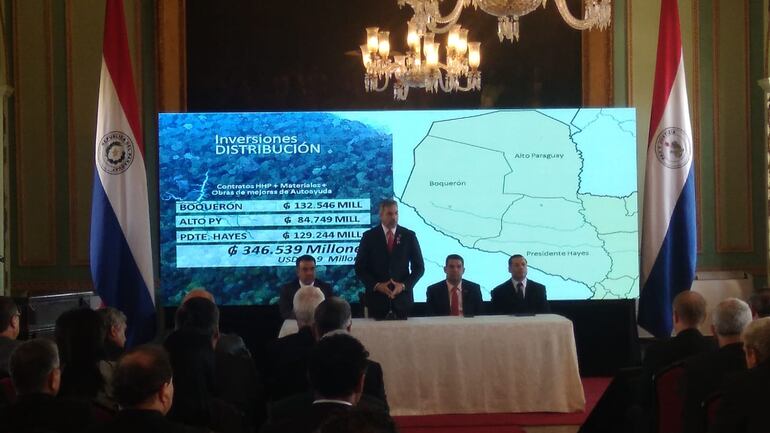 El presidente de la República, Mario Abdo Benítez, hablando sobre las inversiones de distribución en la zona del Chaco paraguayo.
