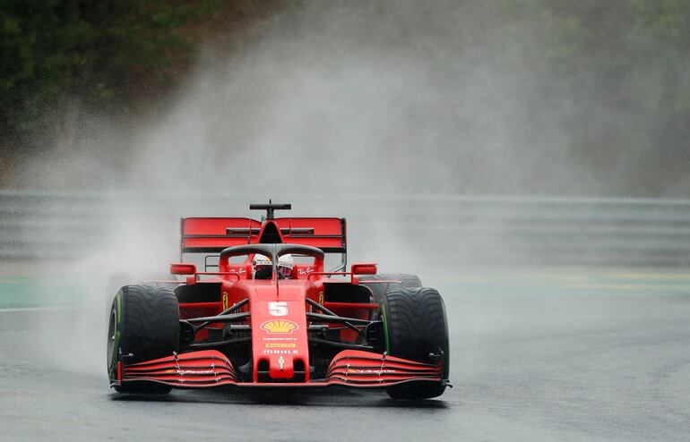 Ferrari's German driver Sebastian Vettel steers his car during the second practice session for the Formula One Hungarian Grand Prix at the Hungaroring circuit in Mogyorod near Budapest, Hungary, on July 17, 2020. (Photo by Darko Bandic / various sources / AFP)