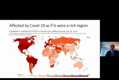 El economista del Banco Mundial, Martín Rama, durante su presentación virtual sobre las acciones ante la pandemia.
