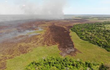 Incendio que se registró en la reserva ecologica Isla Susu, donde se encuentra un proyecto inmobiliario.