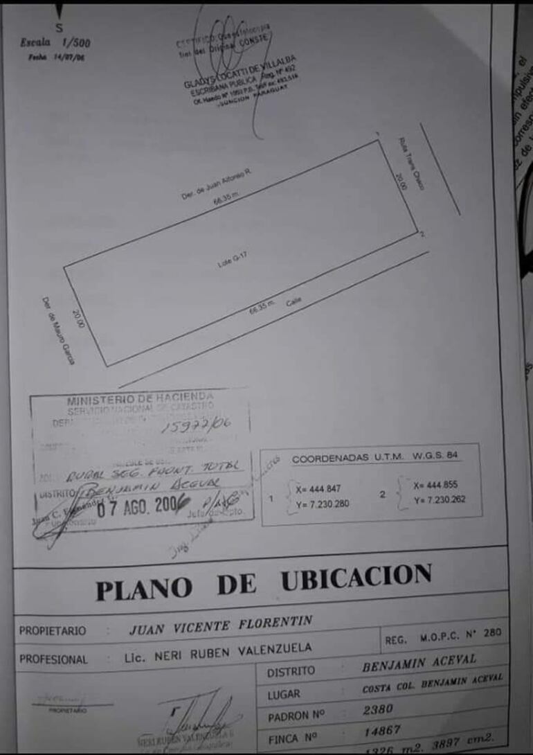 Un plano del lugar en donde se nota la calle que hoy día estaría ocupada por la familia del militar retirado.
