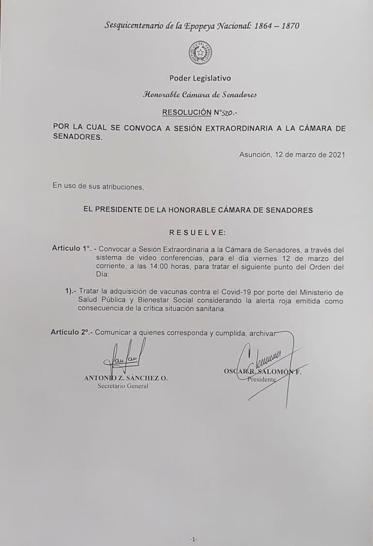 Senado convoca a sesión extra para tratar adquisición de vacunas antiCOVID.