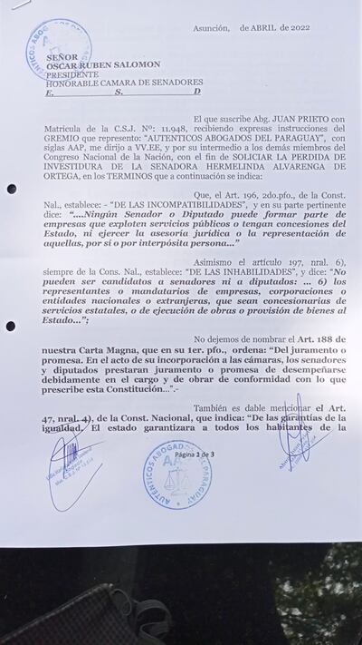 Pedido de Pérdida de Investidura Hermelinda Alvarenga.