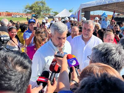 El presidente Mario Abdo Benítez durante el acto realizado este miércoles en Mariano Roque Alonso.