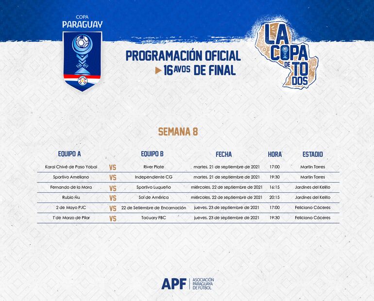 Programa de la segunda fase de la Copa Paraguay