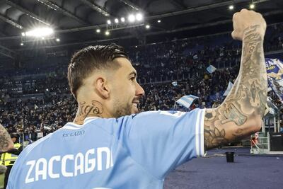 Mattia Zaccagni celebra el triunfo de Lazio ante Juventus.