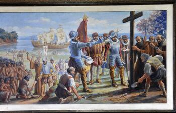 Una pintura que reproduce la fundación de Asunción, realizada por Pablo Alborno, acervo de la Municipalidad de Asunción.