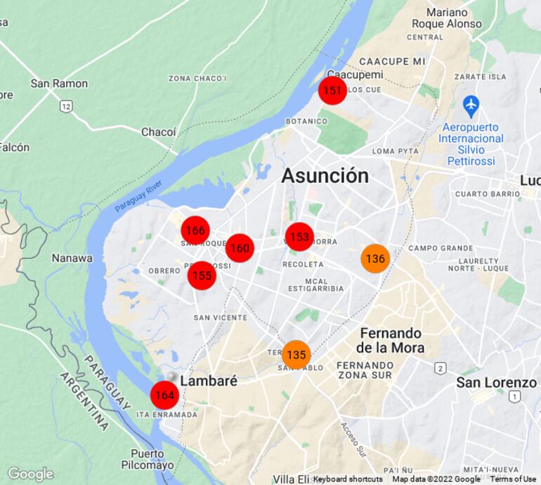 Preocupantes son las cifras que miden la mala calidad del aire en Asunción durante la jornada de este jueves.