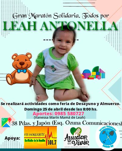 Maratón solidaria a favor de la niña Leah Antonella