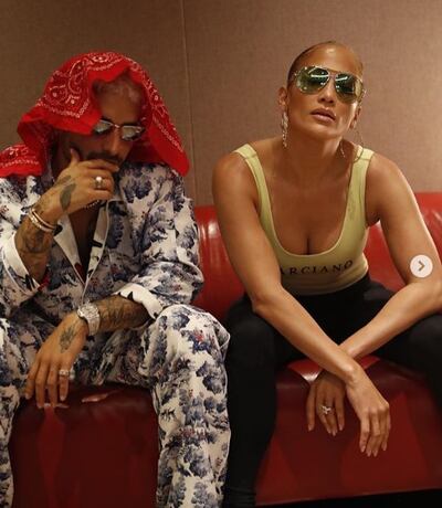 Maluma y Jennifer López en una imagen compartida por la cantante en Instagram.