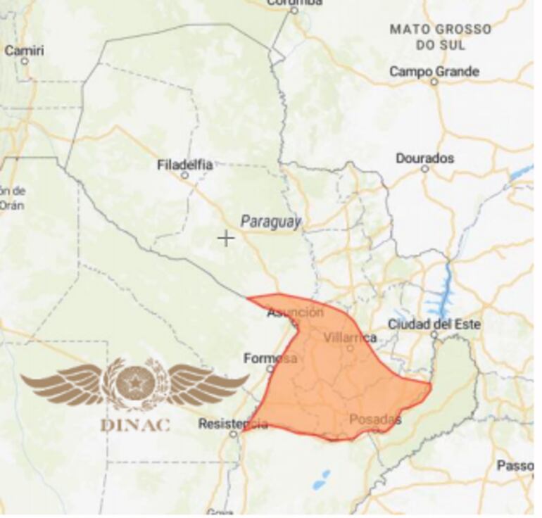 Zona de afectación del sistema de tormentas.