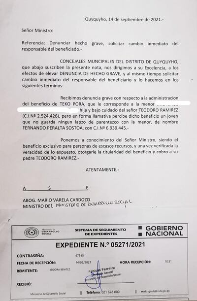 La nota presentada por los concejales al Ministro de Desarrollo Social, Mario Varela Cardozo