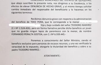 La nota presentada por los concejales al Ministro de Desarrollo Social, Mario Varela Cardozo