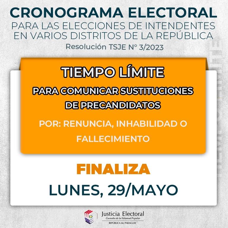 Hasta mañana es el tiempo límite para comunicar sustituciones de precandidatos a la intendencia.