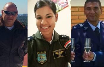 Las víctimas de la caída de un helicóptero en la base aérea de Ñu Guasú: el Mayor Gustavo Rafael Velázco Acosta, la Teniente Andrea Larissa Cubilla Aguayo y el Suboficial Técnico Gustavo Ramón Arzamendia Rolón.
