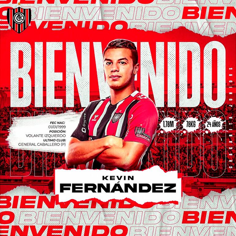 Kevin Mathías Fernández Argüello (01/01/1999), en Chacarita Juniors.