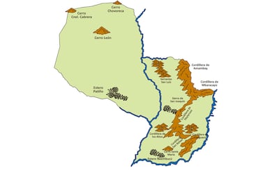 Cerros, Serranías, cordilleras y esteros del Paraguay.