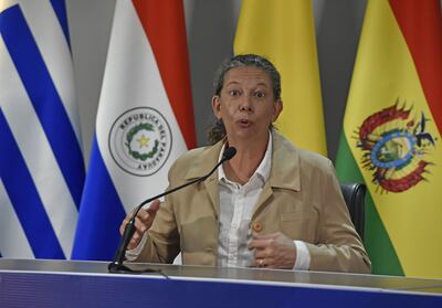 Minsitra de Deportes de Brasil en congferencia de prensa en el salon auditorio de la conmebol en Paraguay