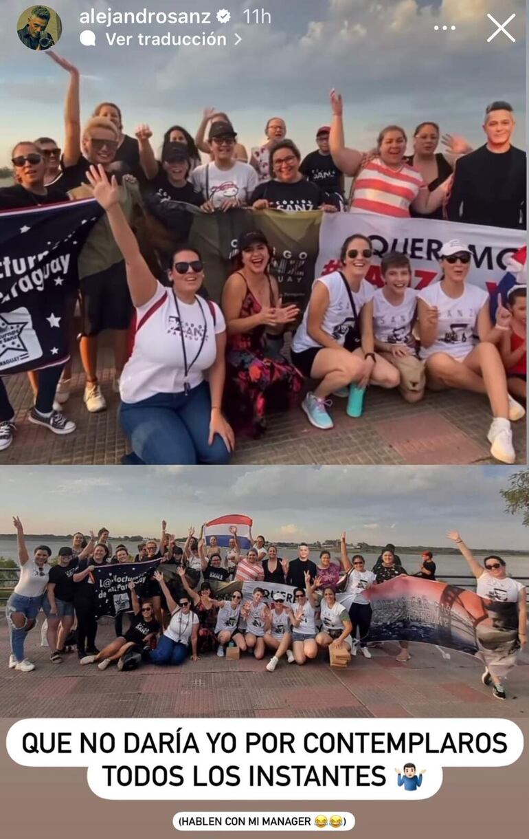 Captura de pantalla de la historia de Alejandro Sanz, donde compartió el video de las fanáticas.