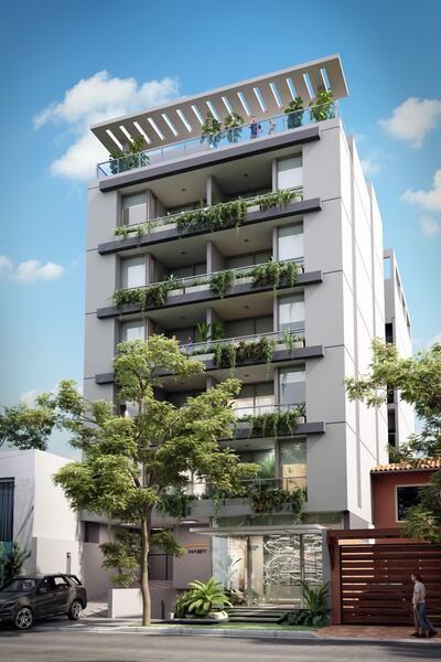 Fachada del Habitalis Garay. Este nuevo edificio estará en una zona premium de Asunción, en el barrio Villa Morra.