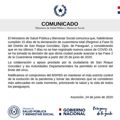 Comunicado del Ministerio de Salud