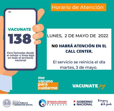El servicio de atención telefónica 138 no prestará servicios este lunes 2 de mayo.