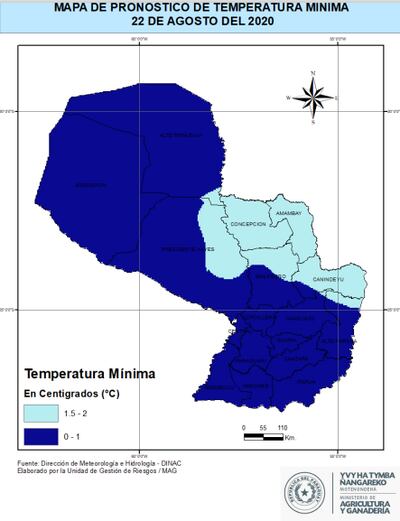 Mapa del pronóstico de bajas temperaturas
