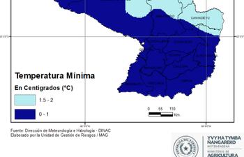 Mapa del pronóstico de bajas temperaturas