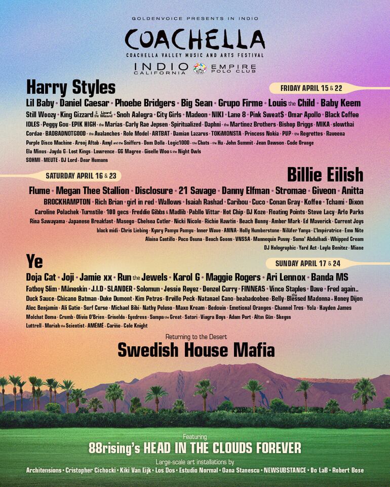 El cartel completo de Coachella. El festival será transmitido por YouTube.