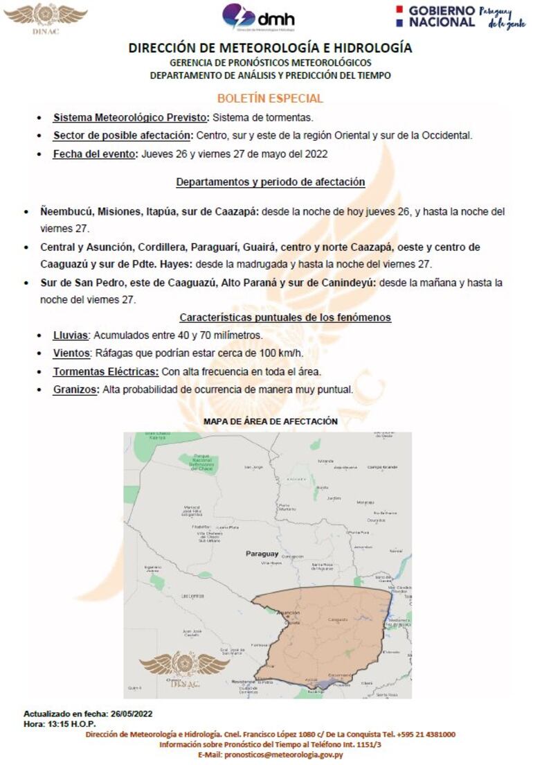 El boletín especial emitido este jueves por Meteorología.