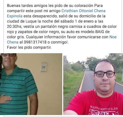 Cristhian se encuentra desaparecido desde el sábado.